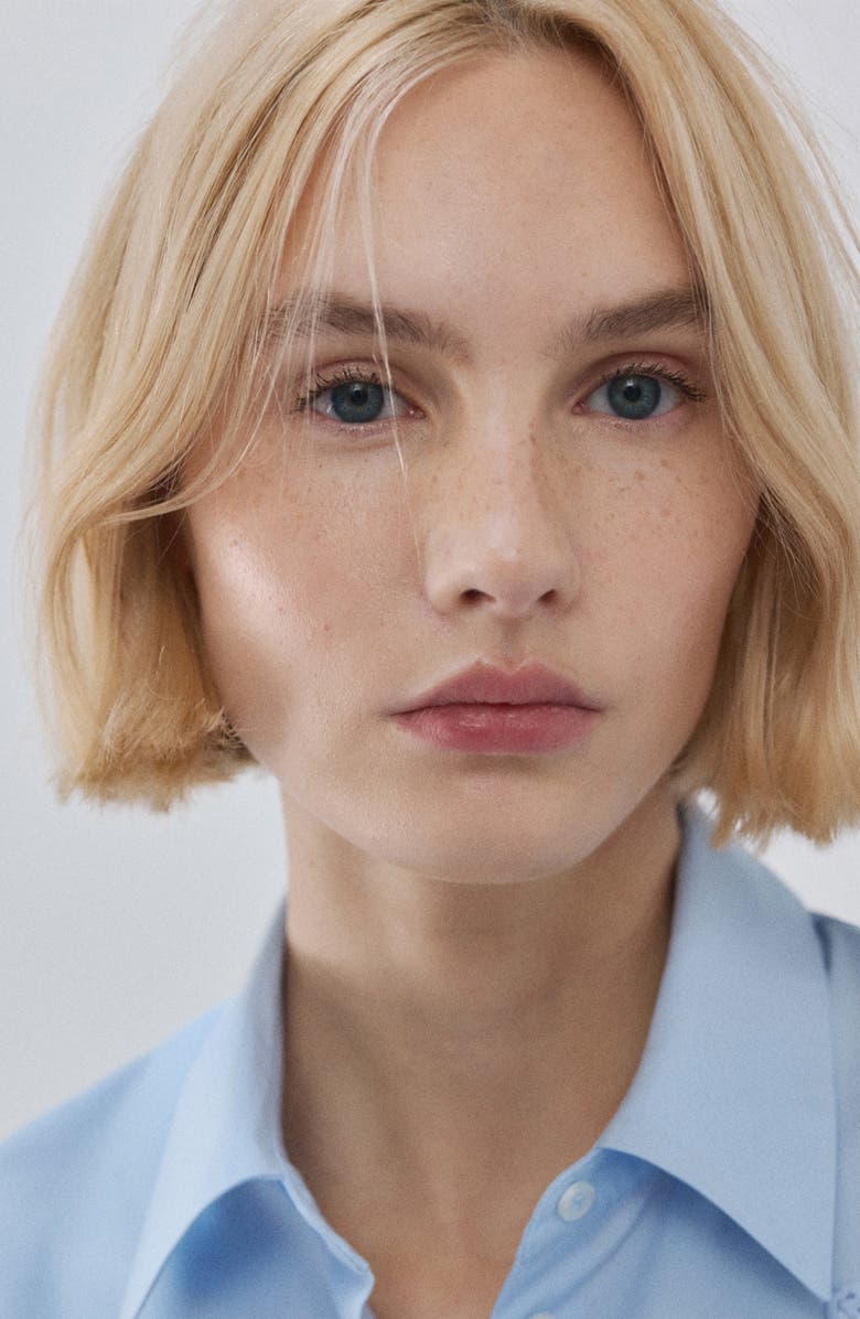 MANGO Embroidered Floral Button-Up Shirt, Alternate, color, Sky Blue