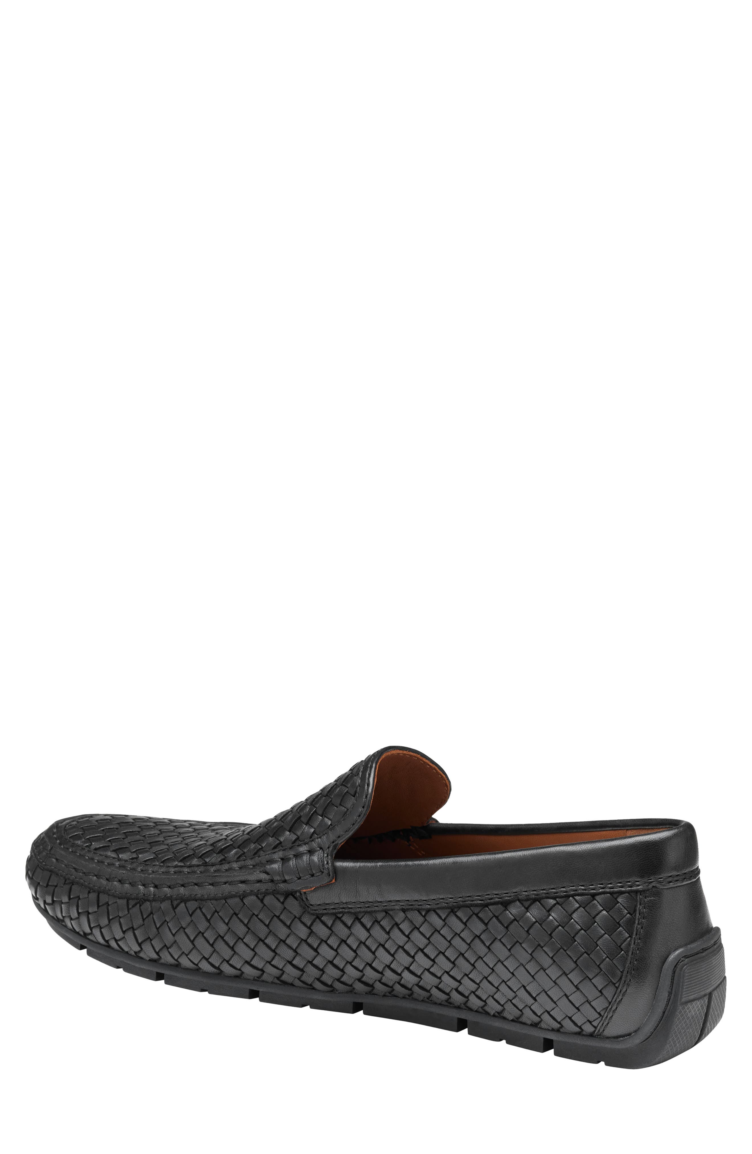 Johnston & Murphy Baldwin Woven Moc Toe Driving Shoe, Alternate, color, Black Sheepskin