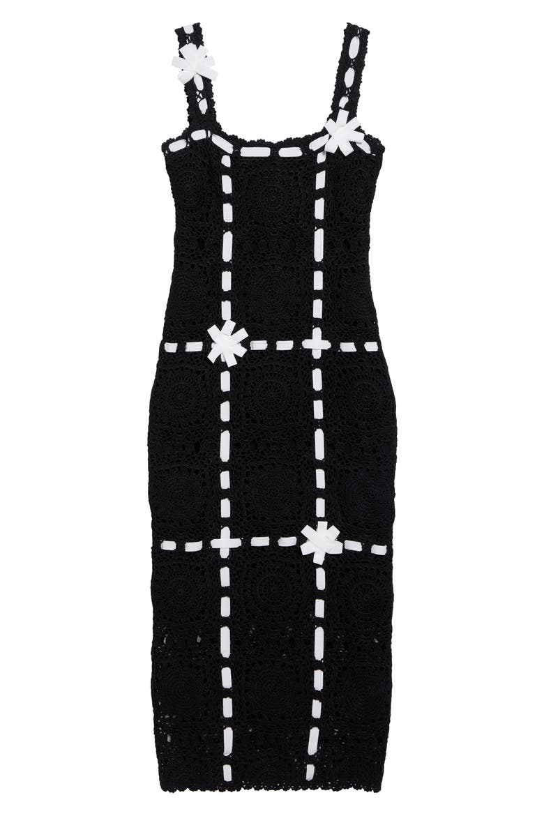 Ribbon Detail Crochet Midi Dress, Main, color, BLACK