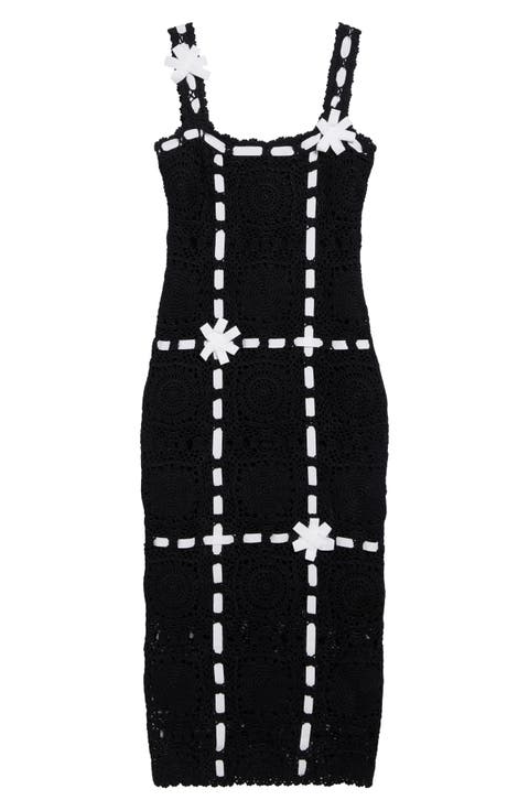 Ribbon Detail Crochet Midi Dress