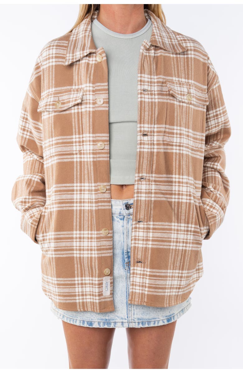 ARIKO Bucky Split Hem Shirt Jacket, Main, color, White-Beige-Plaid