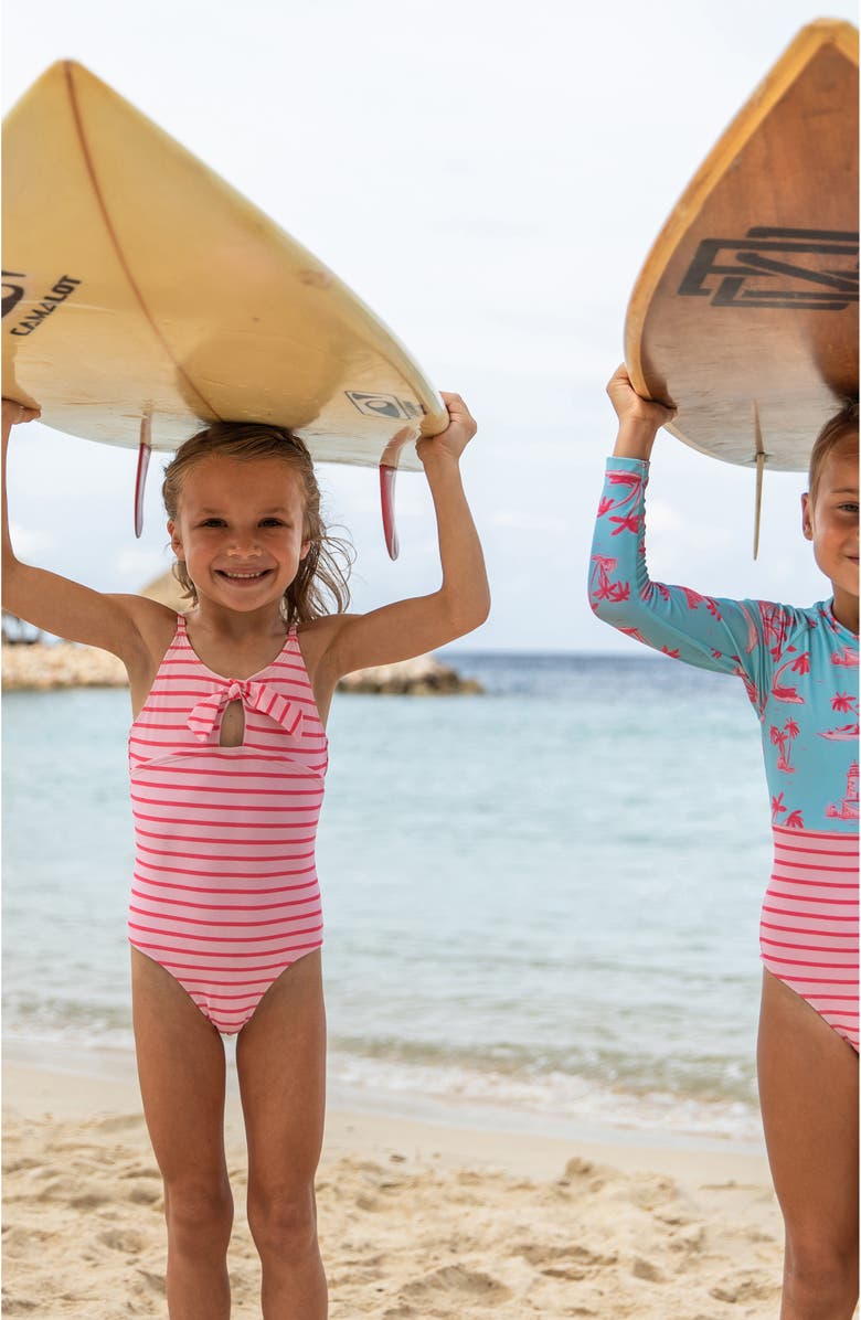 Snapper Rock Kids' Stripe Bow Detail One-Piece Swimsuit, Alternate, color, 