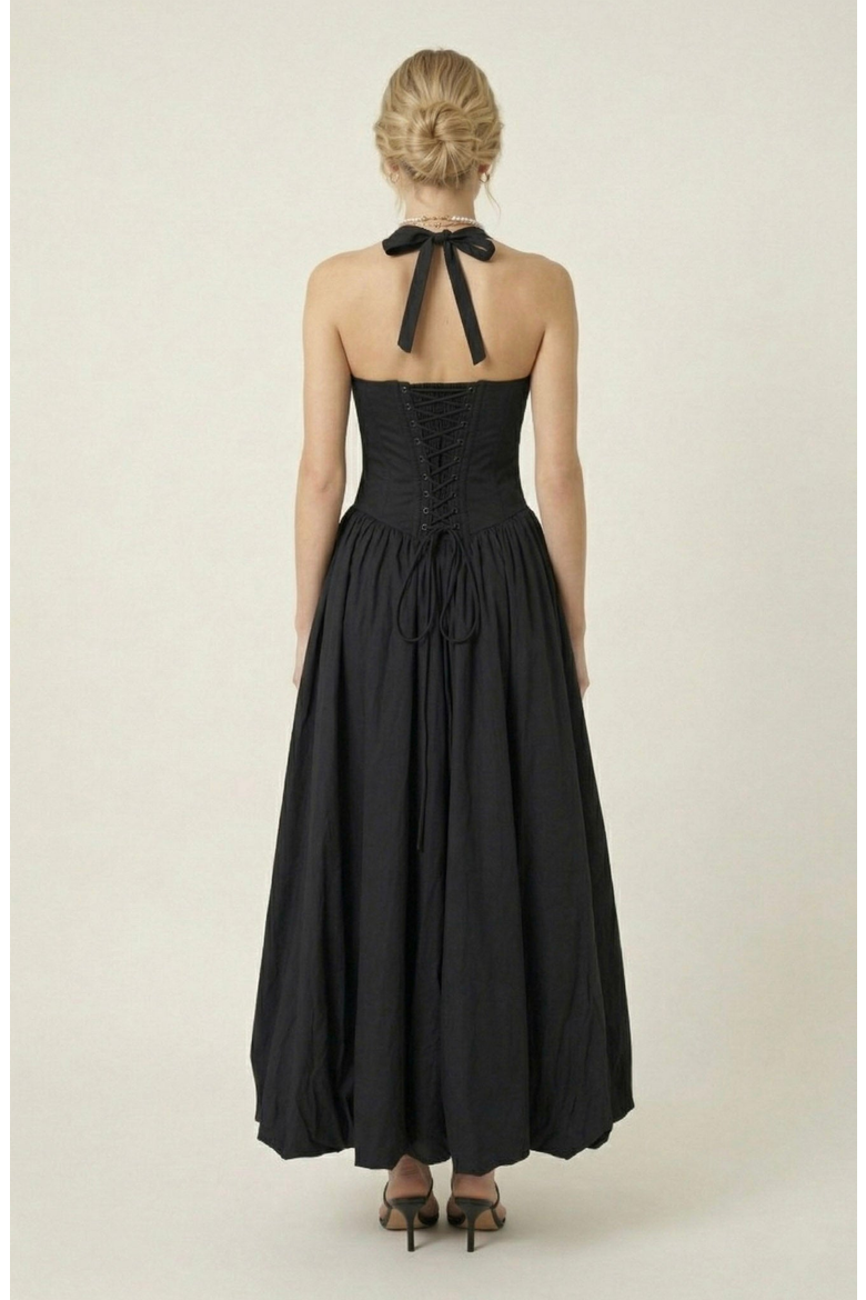 Halter Neck Corset Maxi Dress, Alternate, color, Black