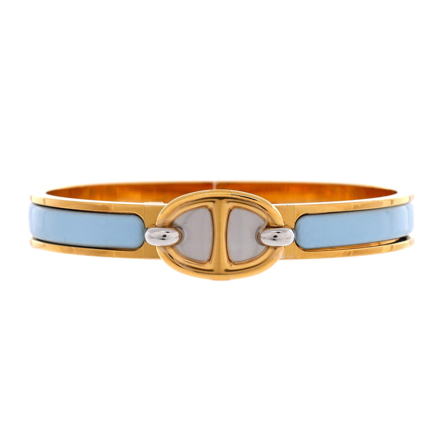 Pre-Owned Hermes Mini Clic Chaine d'Ancre Bracelet Metal and Enamel, Main, color, Blue
