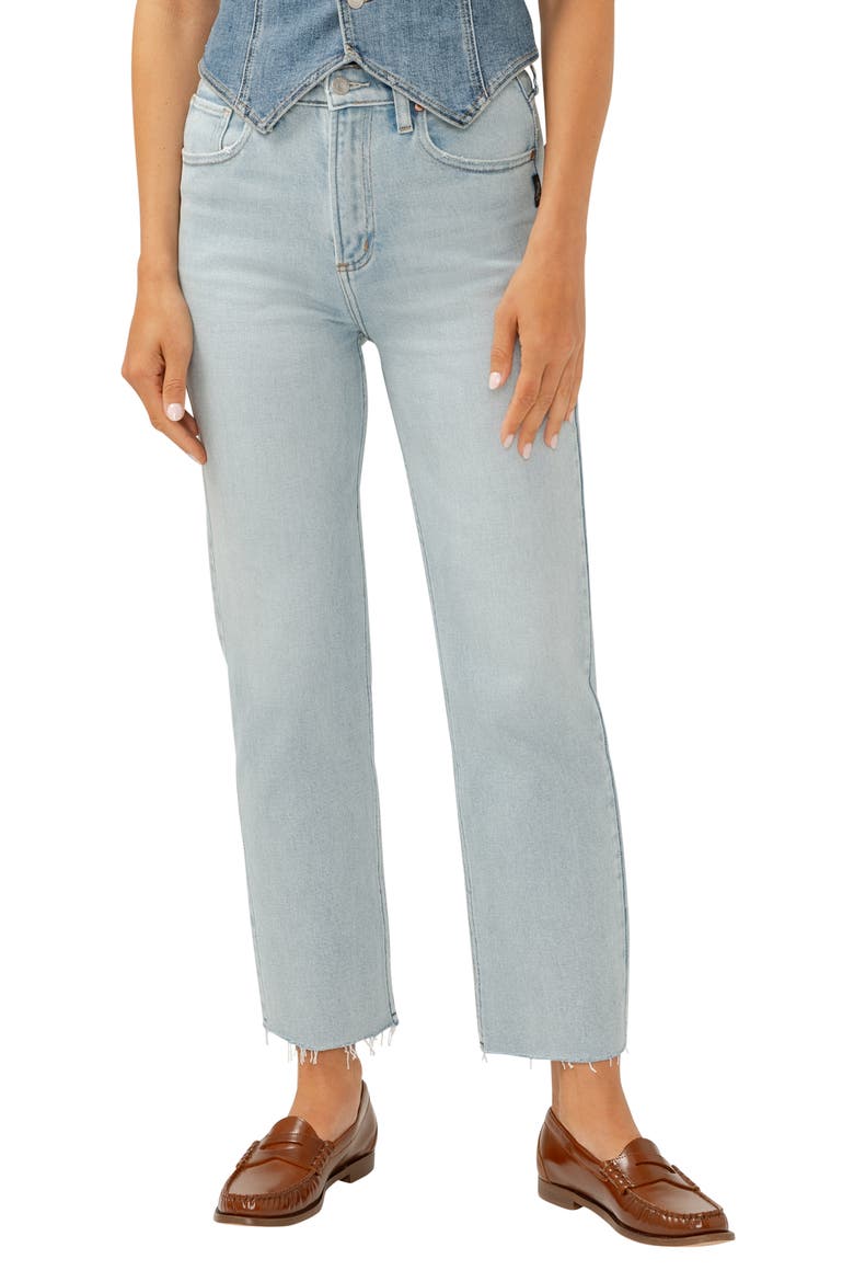 Highly Desirable Raw Hem High Waist Straight Leg Jeans, Main, color, INDIGO