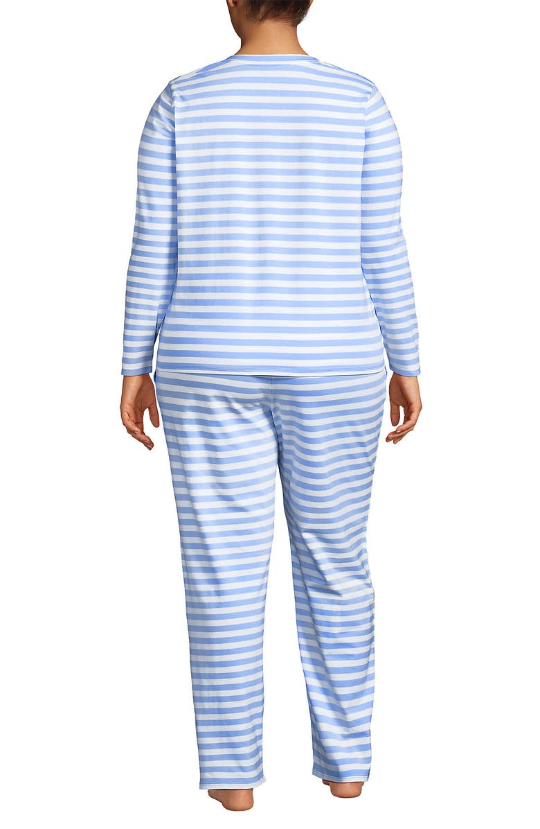 Lands
 End Plus Size Knit 2 Piece Pajama Set - Long Sleeve Top and Pants, Alternate, color, Clear Blue Sky Even Stripe