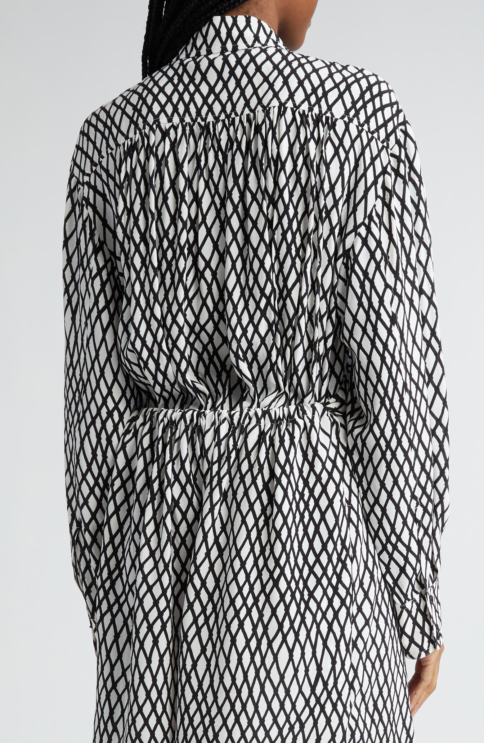 Proenza Schouler Bailey Net Print Long Sleeve Crepe Midi Shirtdress
