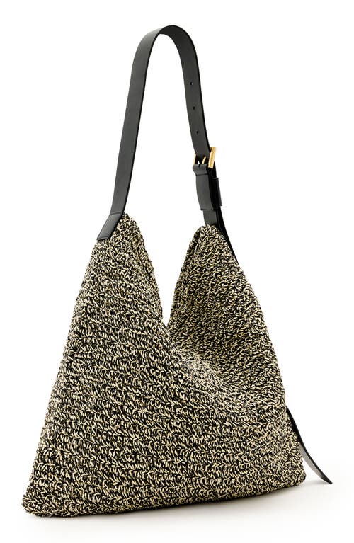 Shop Allsaints Asha Straw Shoulder Bag In Black/natural