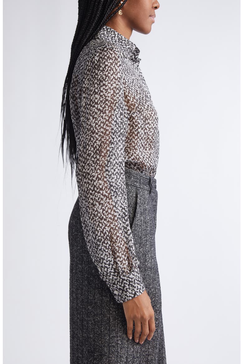 Bouclé Print Silk Chiffon Button-Up Shirt, Alternate, color, HH5QR BOUCLE BCO/ NERO