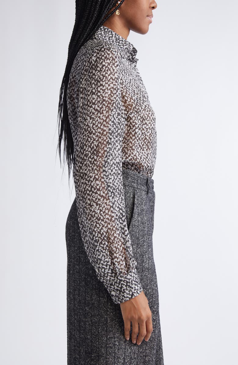 Dolce&Gabbana Bouclé Print Silk Chiffon Button-Up Shirt, Alternate, color, Hh5qr Boucle Bco/ Nero