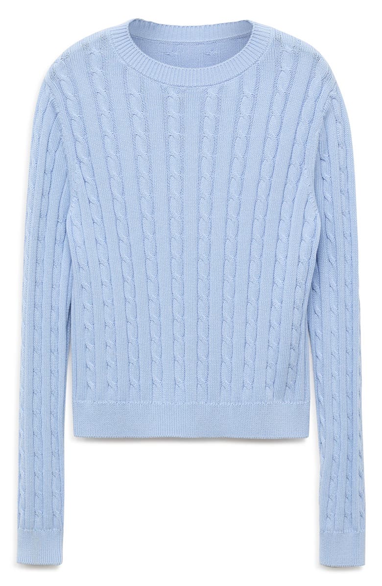 MANGO Cable Knit Cotton Sweater, Alternate, color, Sky Blue