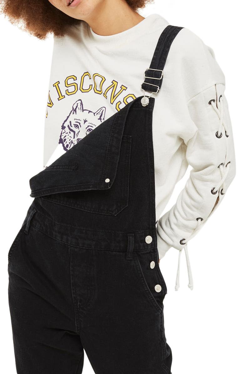 Topshop Slim Leg Overalls, Alternate, color, 