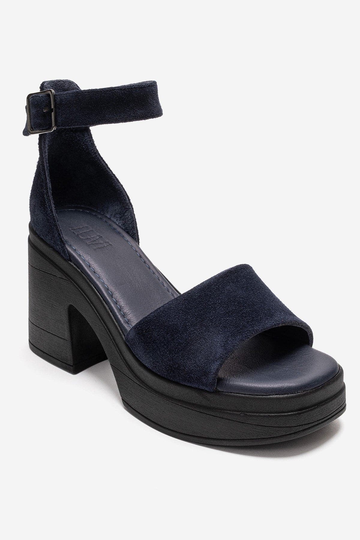 Margot Leather Platform Sandal, Alternate, color, Navy Suede