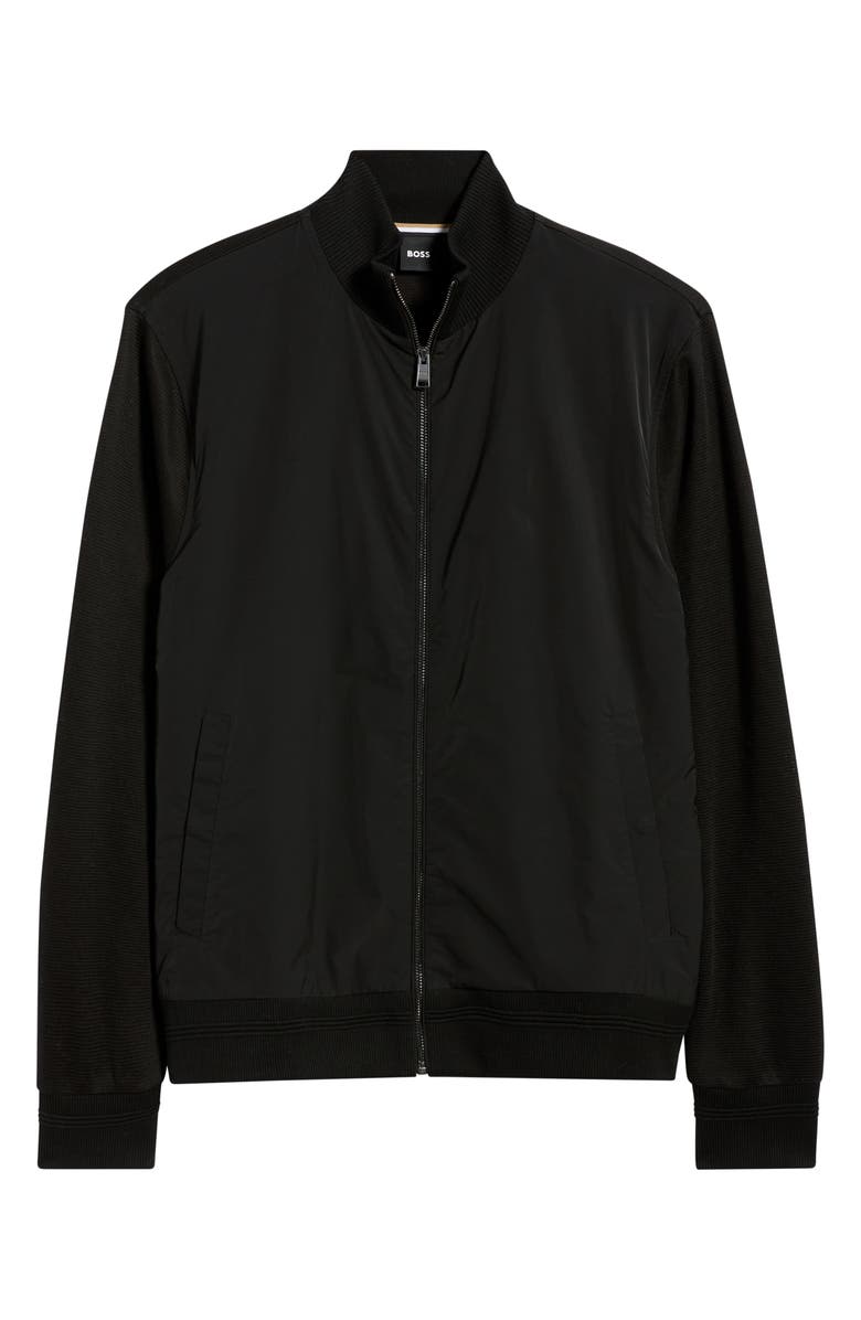 BOSS Shepherd Mixed Media Full Zip Sweatshirt, Alternate, color, Black