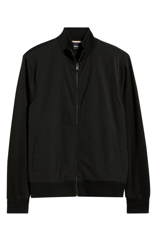Hugo Boss Boss Shepherd Mixed Media Full Zip Sweatshirt In Black