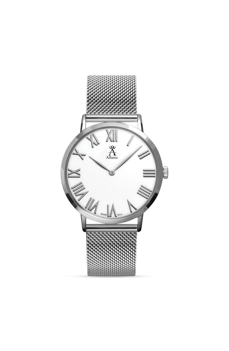 ALLUREZ Men's Stainless Steel Mesh Bracelet Watch, Main, color, Silver