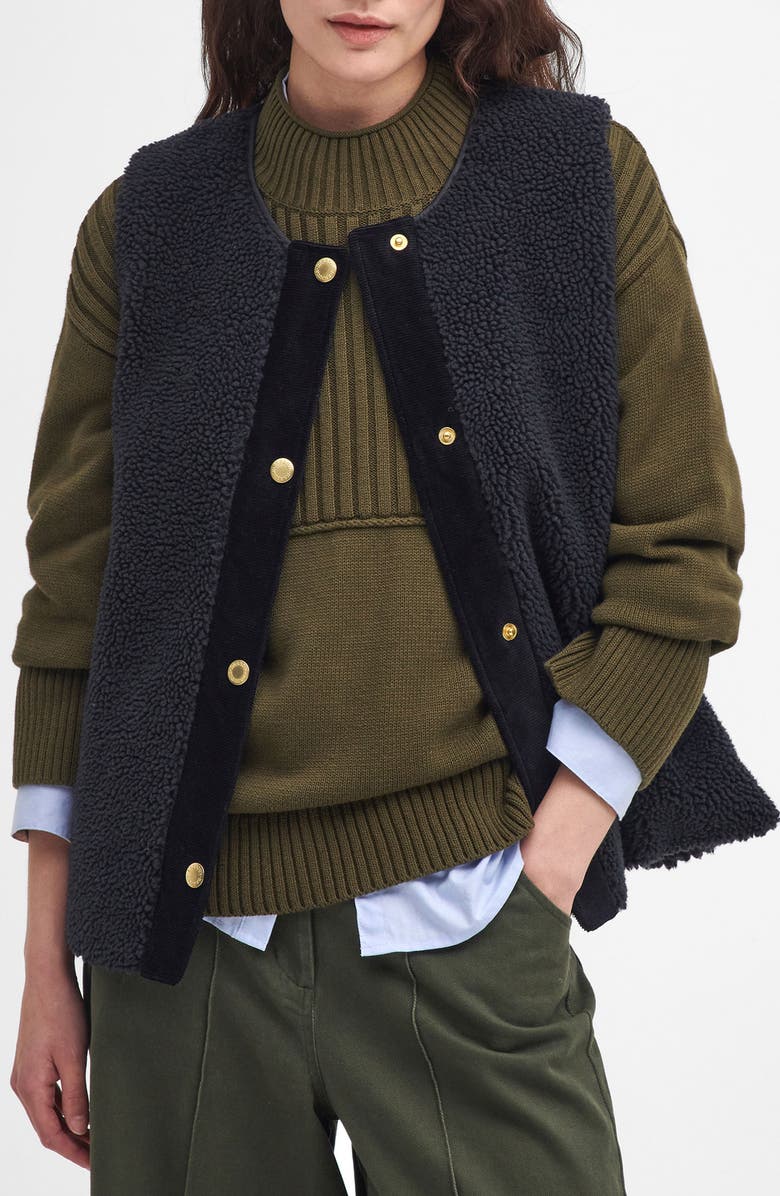 Barbour Dulsie High Pile Fleece Quilted Vest, Main, color, Black/ Classic