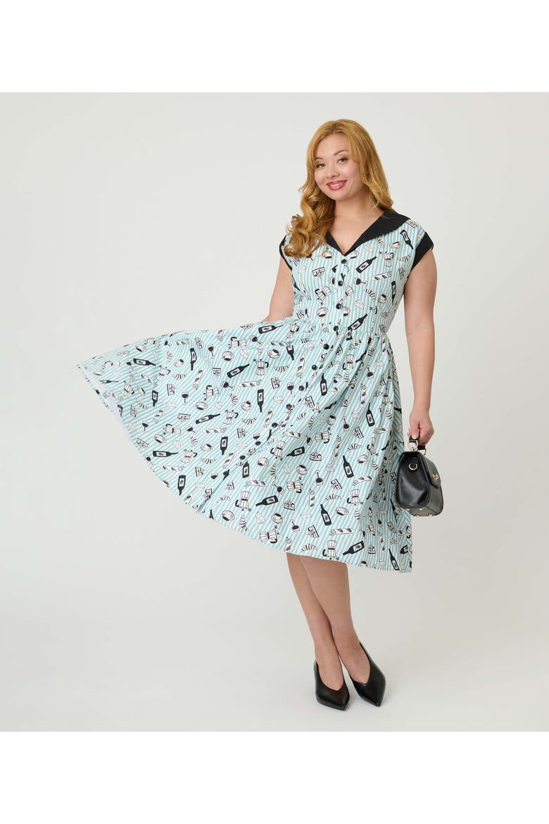 Cafe Swing Dress, Main, color, Blue Striped Café Print