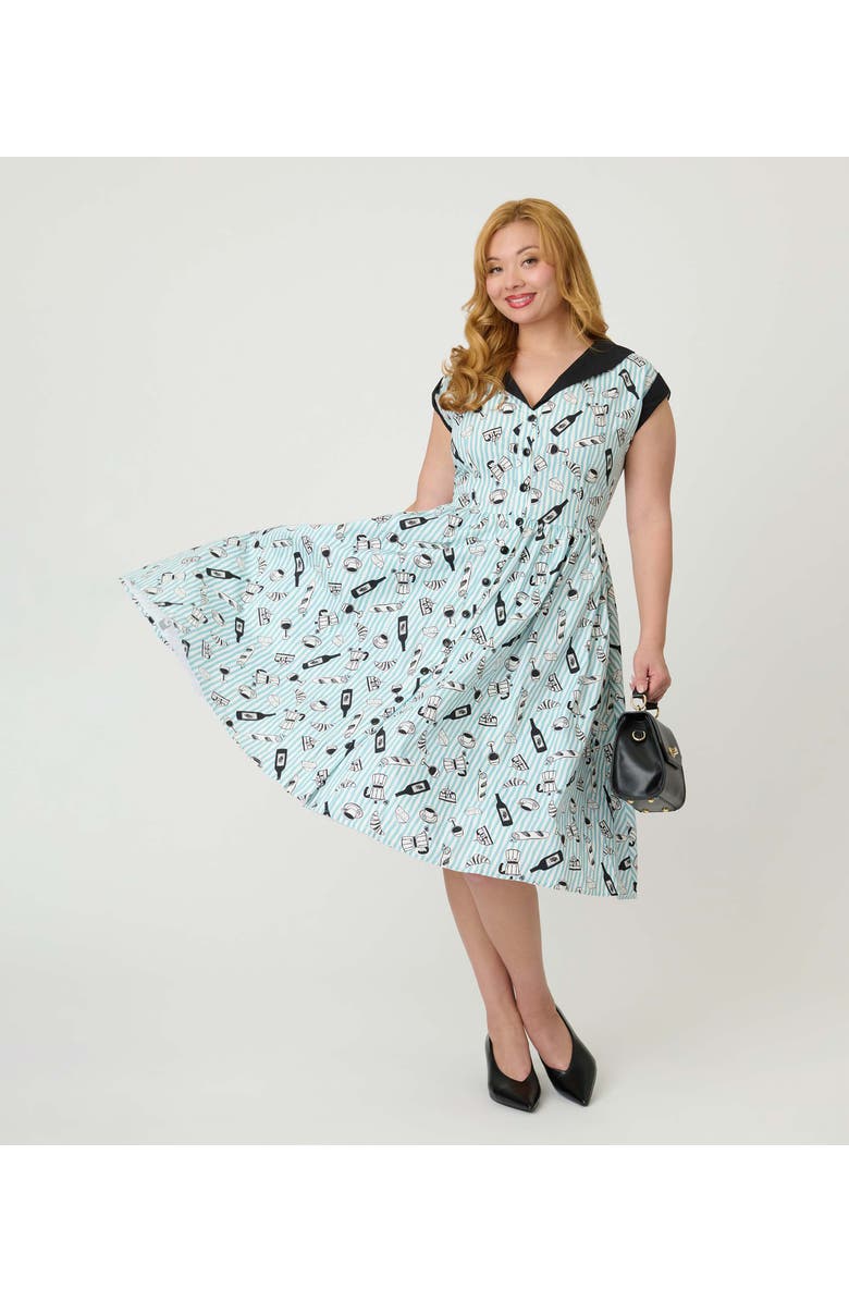 Unique Vintage Cafe Swing Dress, Main, color, Blue Striped Café Print