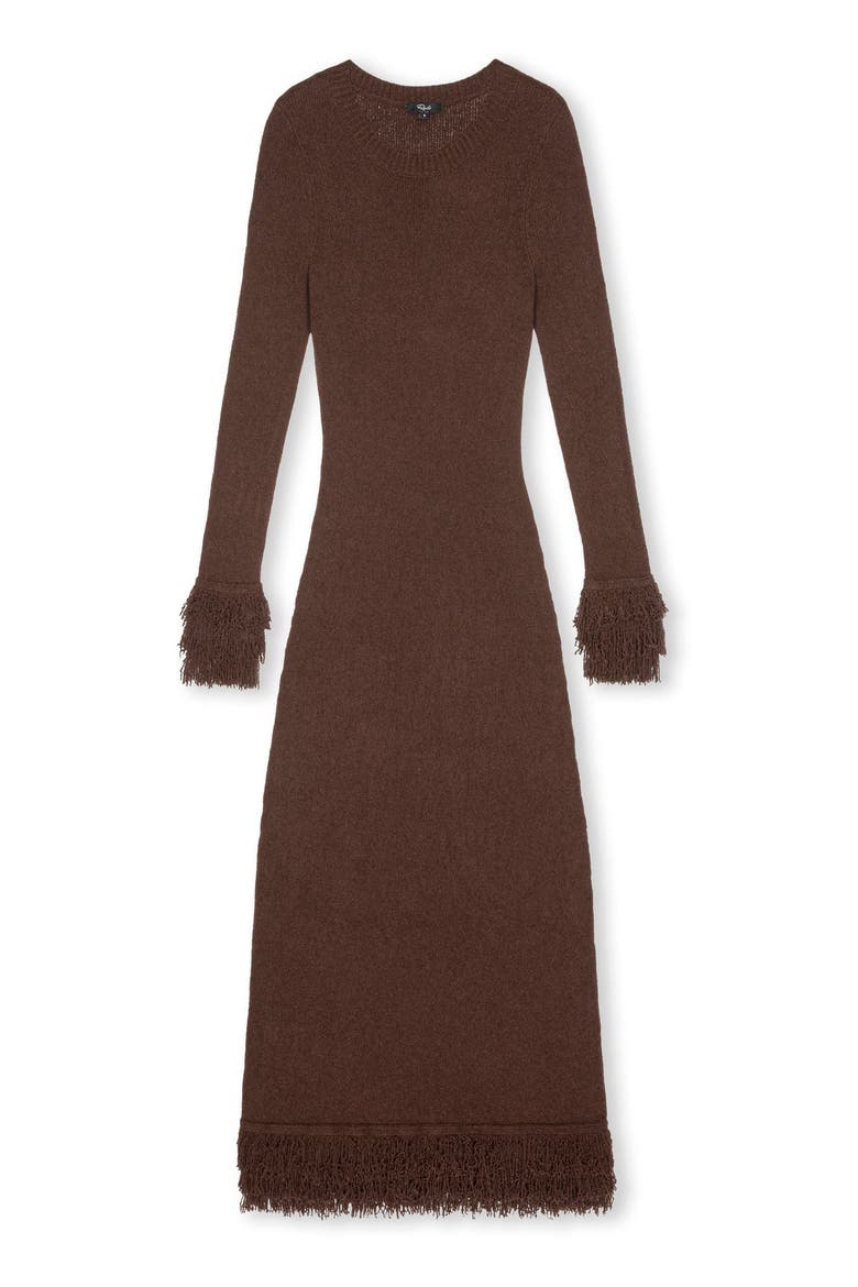 Alejandra Fringe Long Sleeve Midi Dress, Alternate, color, ESPRESSO