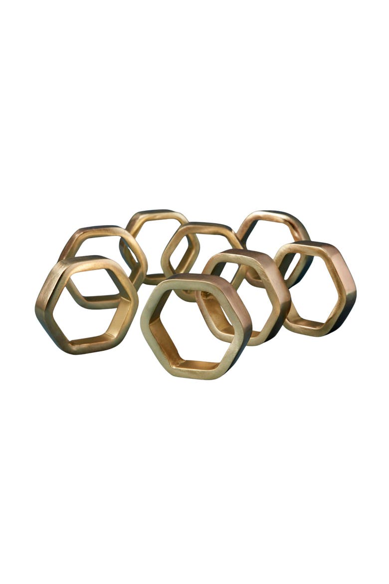 Luxe Hexagon Napkin Ring, Set of 8, Main, color, Gold