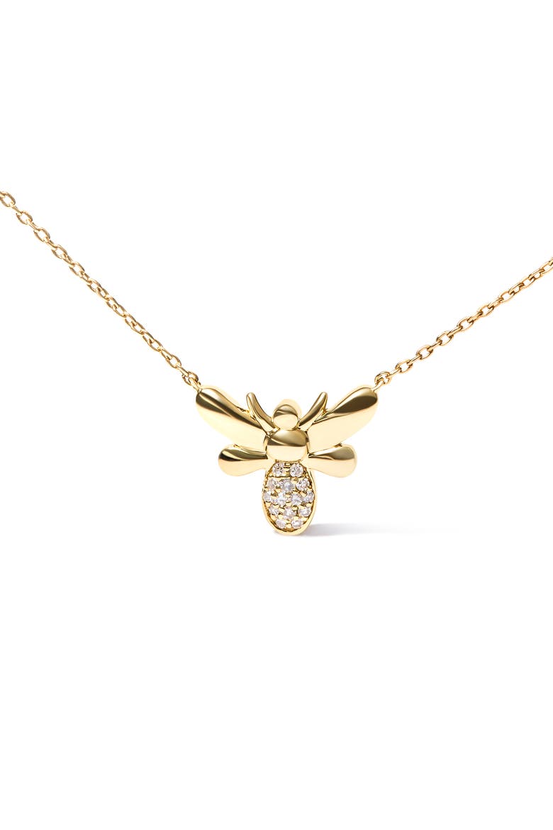 10K Yellow Gold Diamond Accented Bumble Bee Pendant Inch Necklace, Alternate, color, Yellow