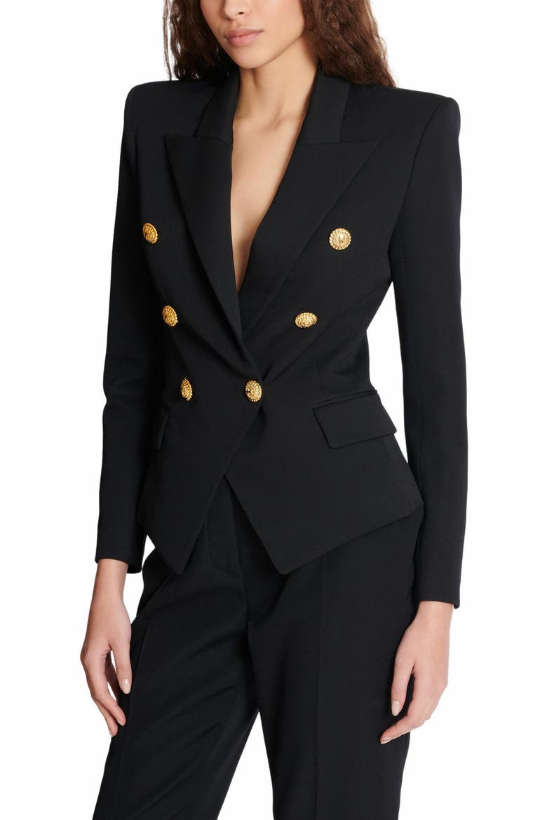 Grain De Poudre 6-Button Fitted Jacket, Alternate, color, Black