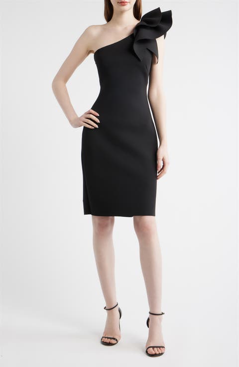 Asymmetric Ruffle One-Shoulder Sheath Cocktail Dress