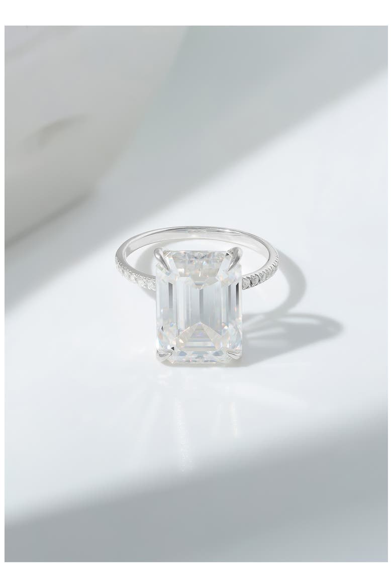 Emerald Cut Lab Created Moissanite Ring, Alternate, color, WHITE