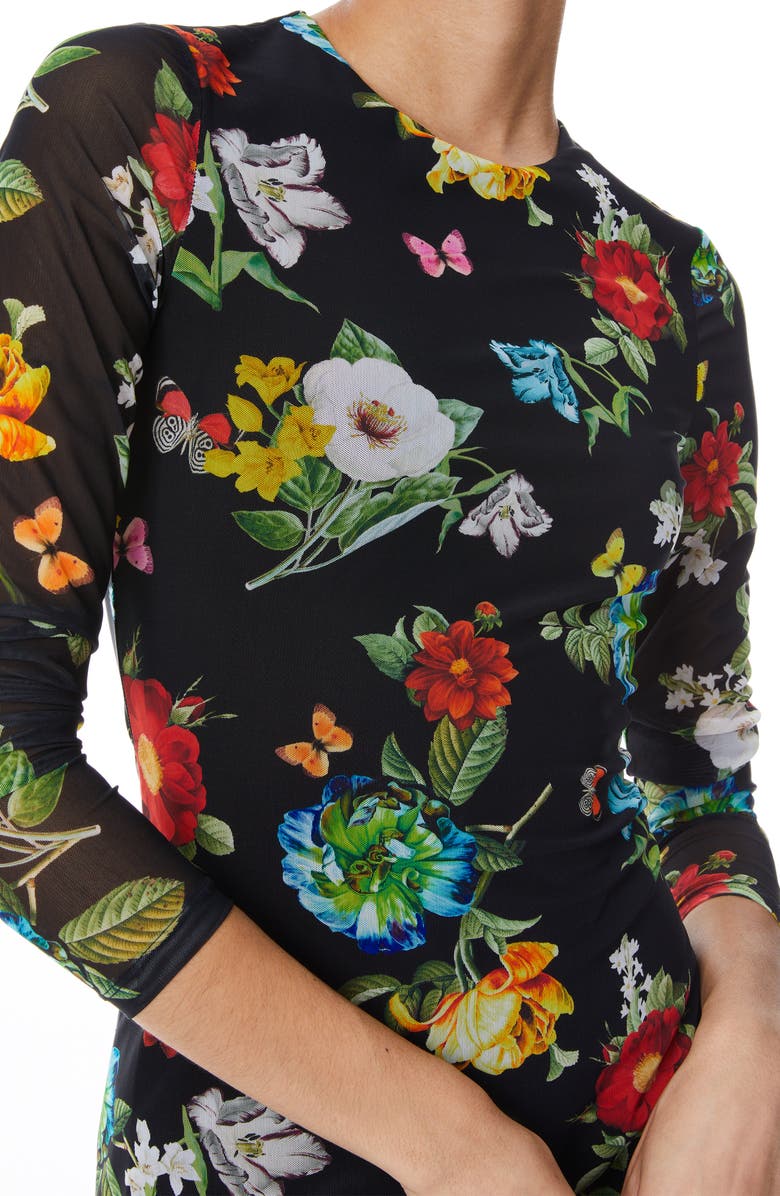 Alice + Olivia Delora Floral Long Sleeve Mesh Dress, Alternate, color,