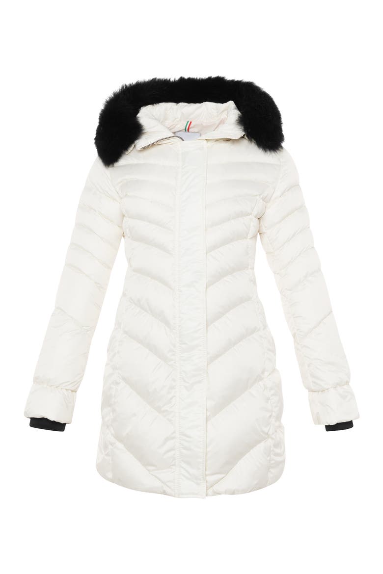 Apres-Ski Chevron Long Parka with Detachable Toscana Lamb Hood Trim, Alternate, color, Ivory/Black