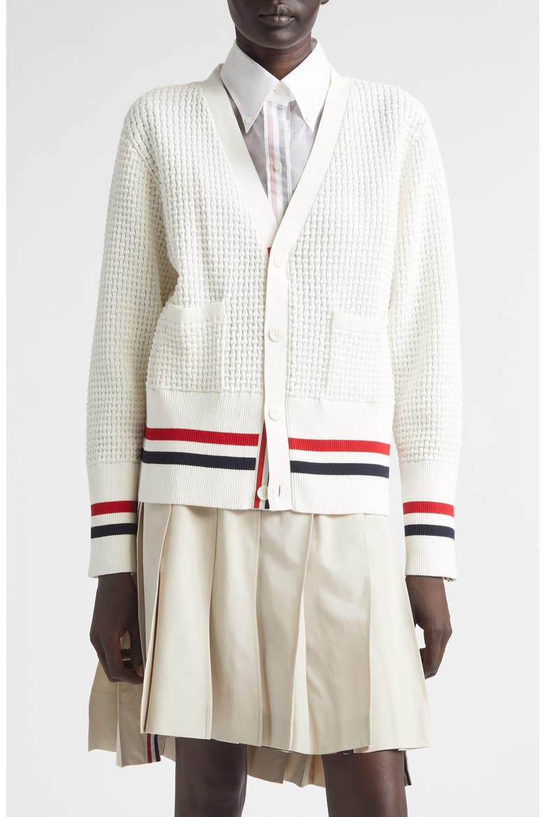 Float Ripple Stitch Cotton Cardigan, Main, color, WHITE