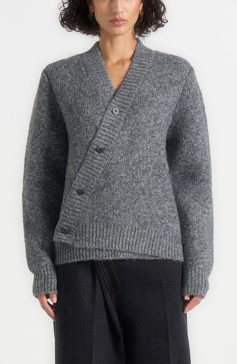Manière De Voir Dani Unisex Asymmetric Brushed Wool Knit Cardigan, Alternate, color, Grey
