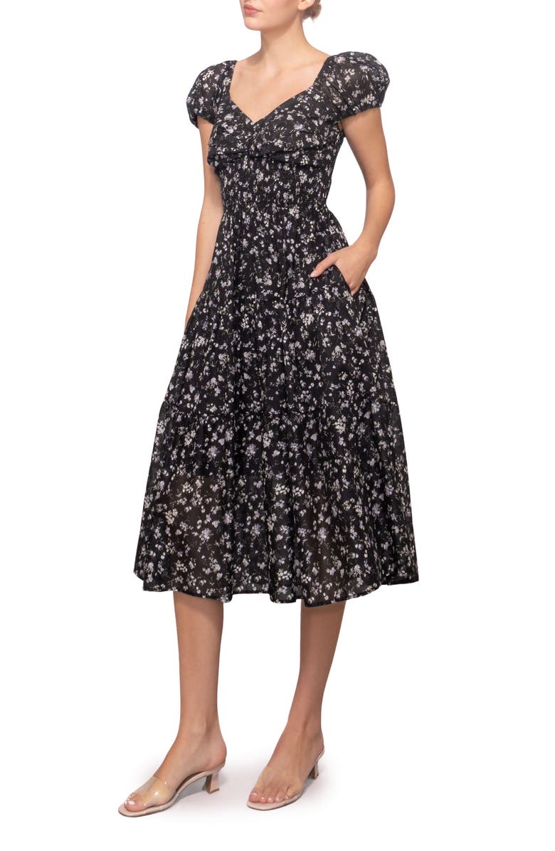 MELLODAY Ditsy Print Midi Dress, Alternate, color, Black Lilac