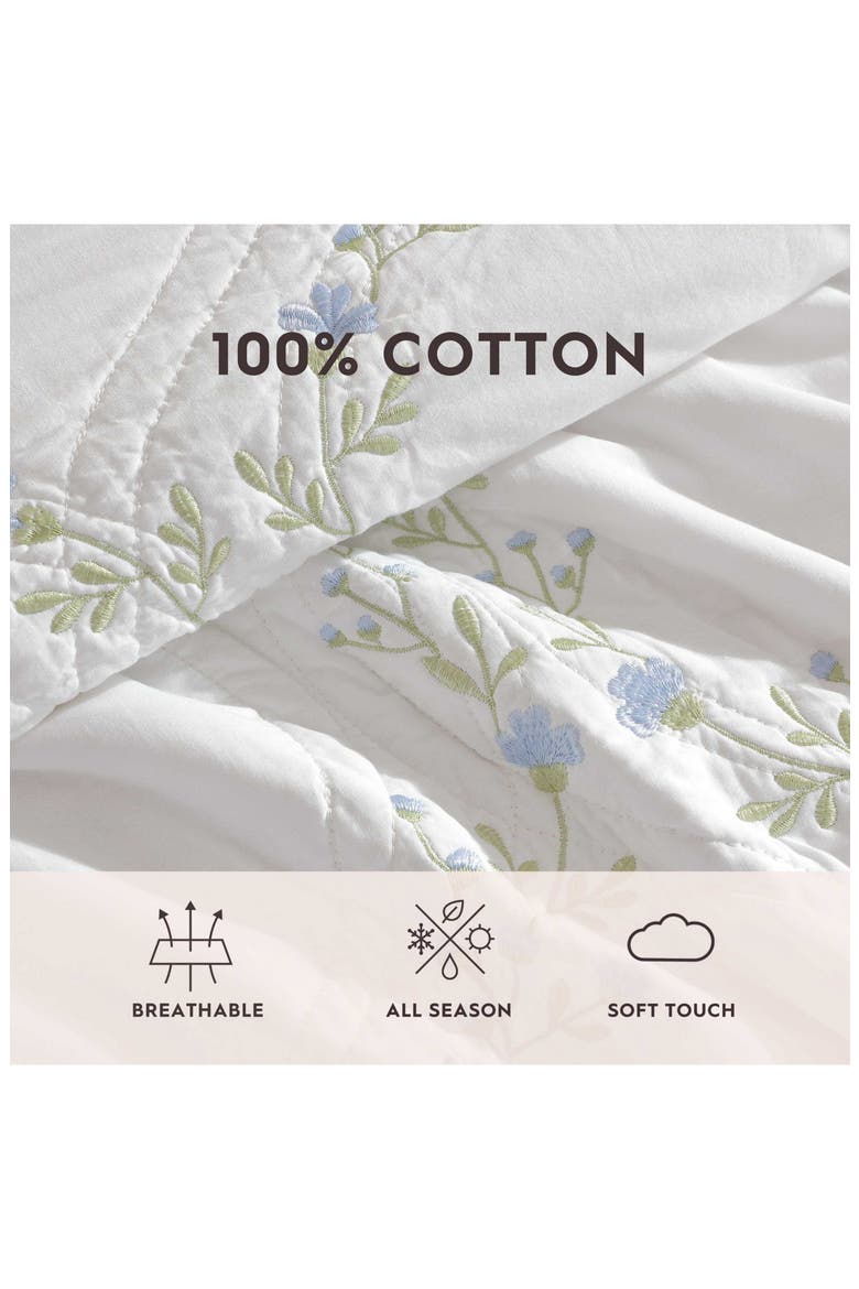 Cotton 3-Piece Quilt & Sham Set, Alternate, color, BLUE/ GREEN