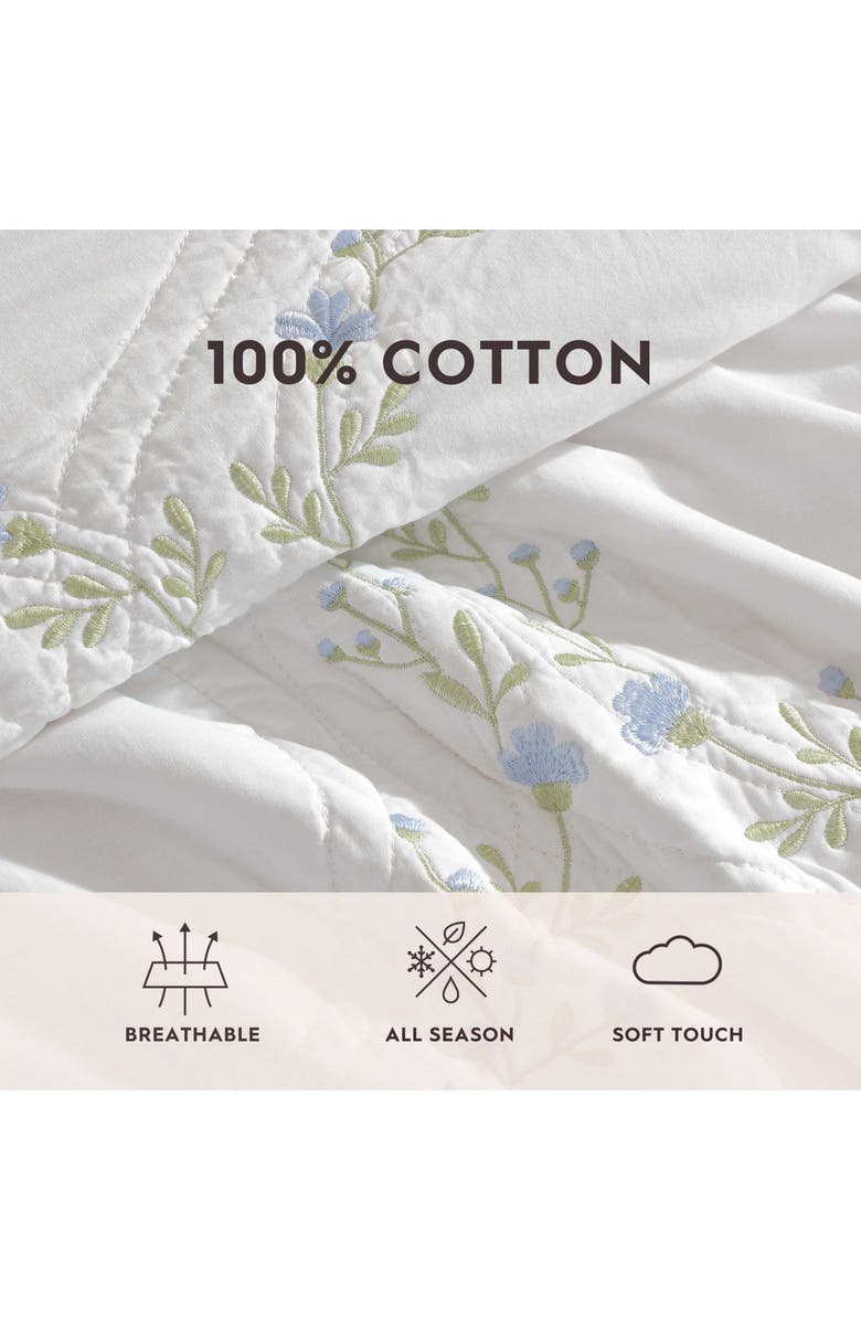 Laura Ashley Cotton 3-Piece Quilt & Sham Set, Alternate, color, Blue/ Green