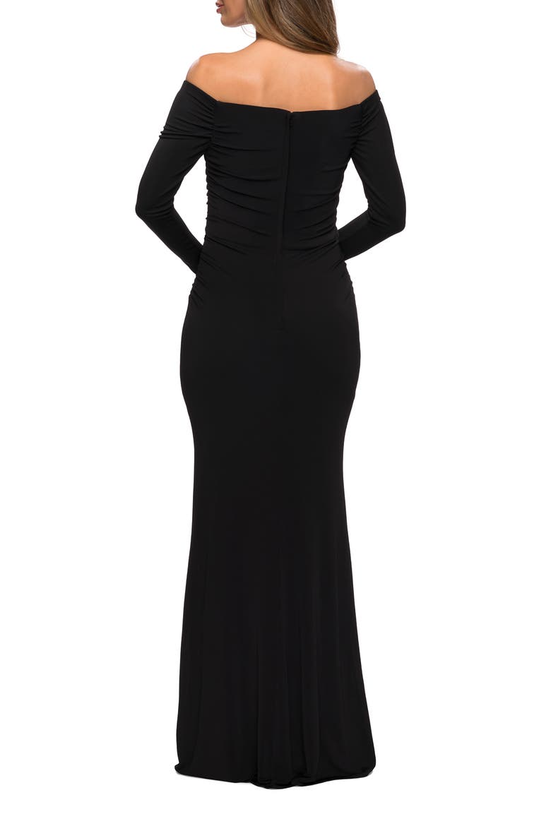 Long Sleeve Off The Shoulder Jersey Evening Gown, Alternate, color, Black