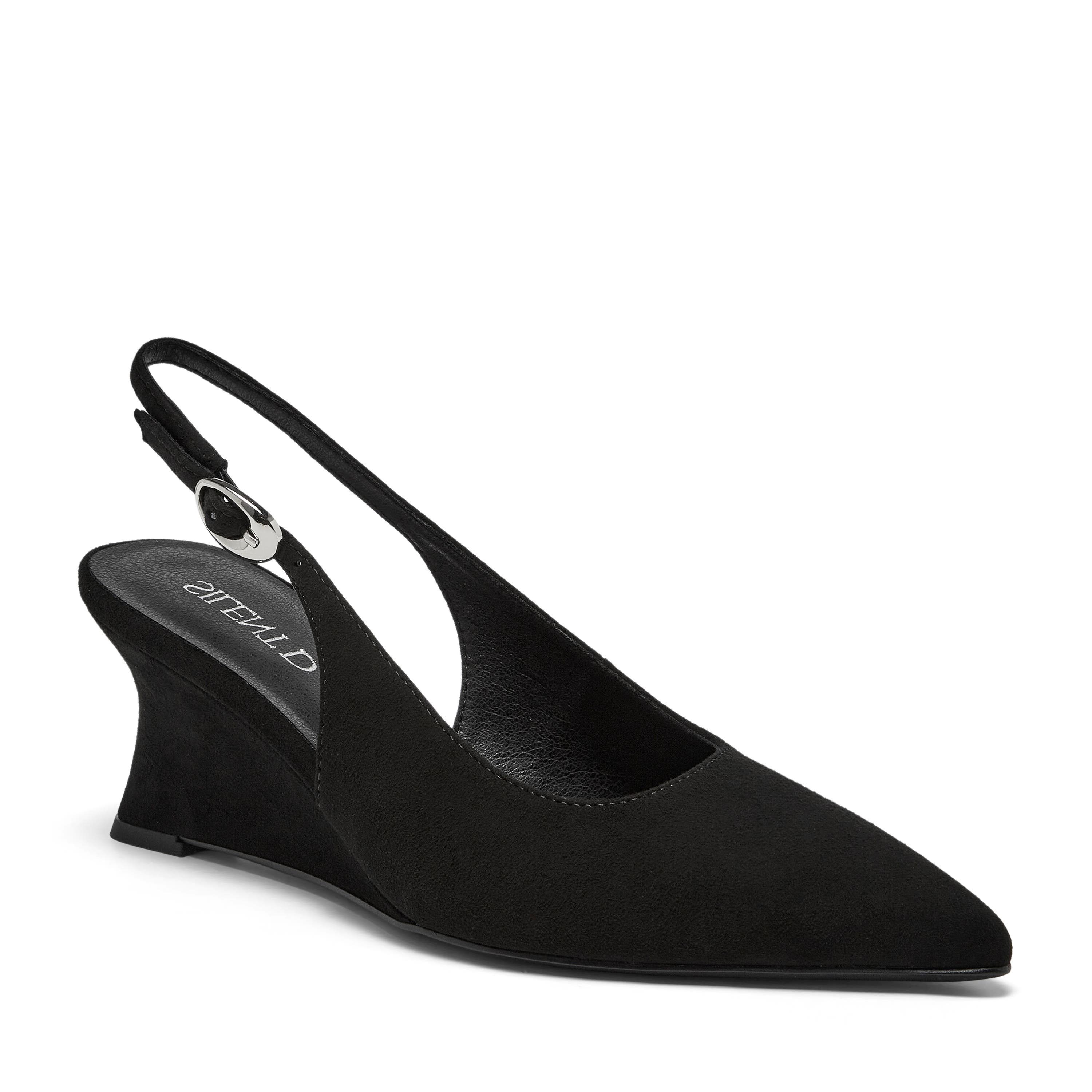 Celein Sling Back Wedge, Main, color, Black Suede