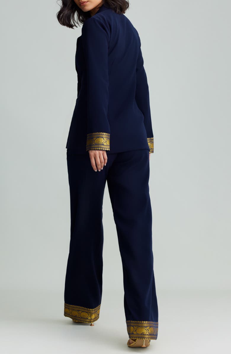 holiCHIC Mila Metallic Contrast Cuff Blazer, Alternate, color, Navy Blue