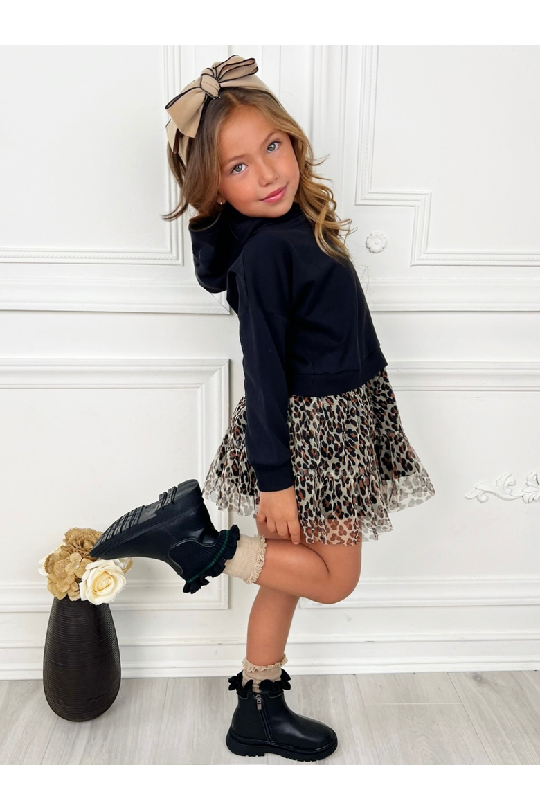 Wild & Cozy Cheetah Hooded Tutu Dress, Alternate, color, Black
