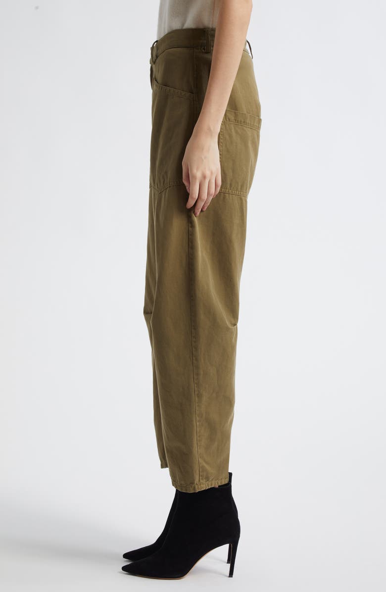 Nili Lotan Shon Barrel Leg Cotton & Linen Twill Pants, Alternate, color, Olive Green