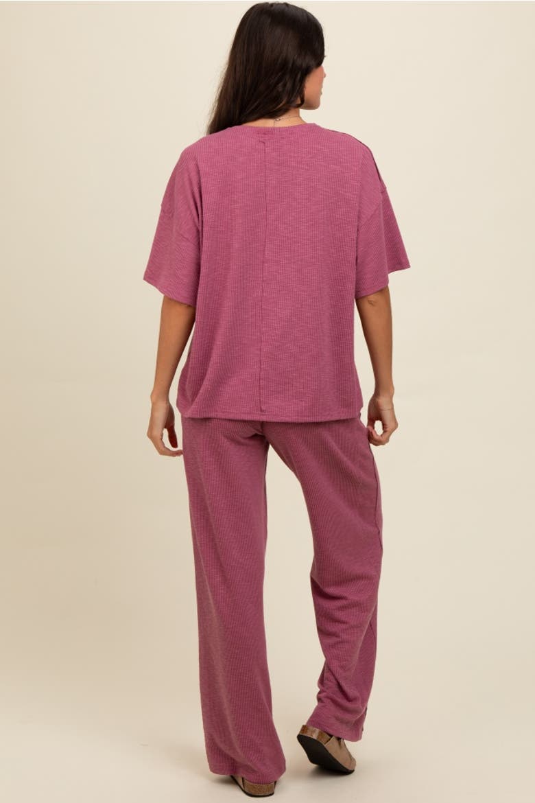 Textured Knit Oversized Tee And Pants Set, Alternate, color, Mauve