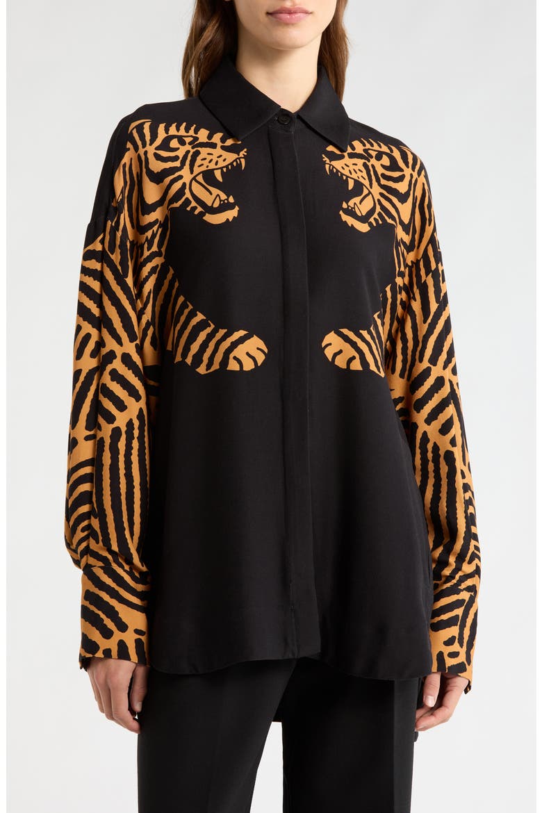 Tiger Button-Up Shirt, Main, color, BLACK