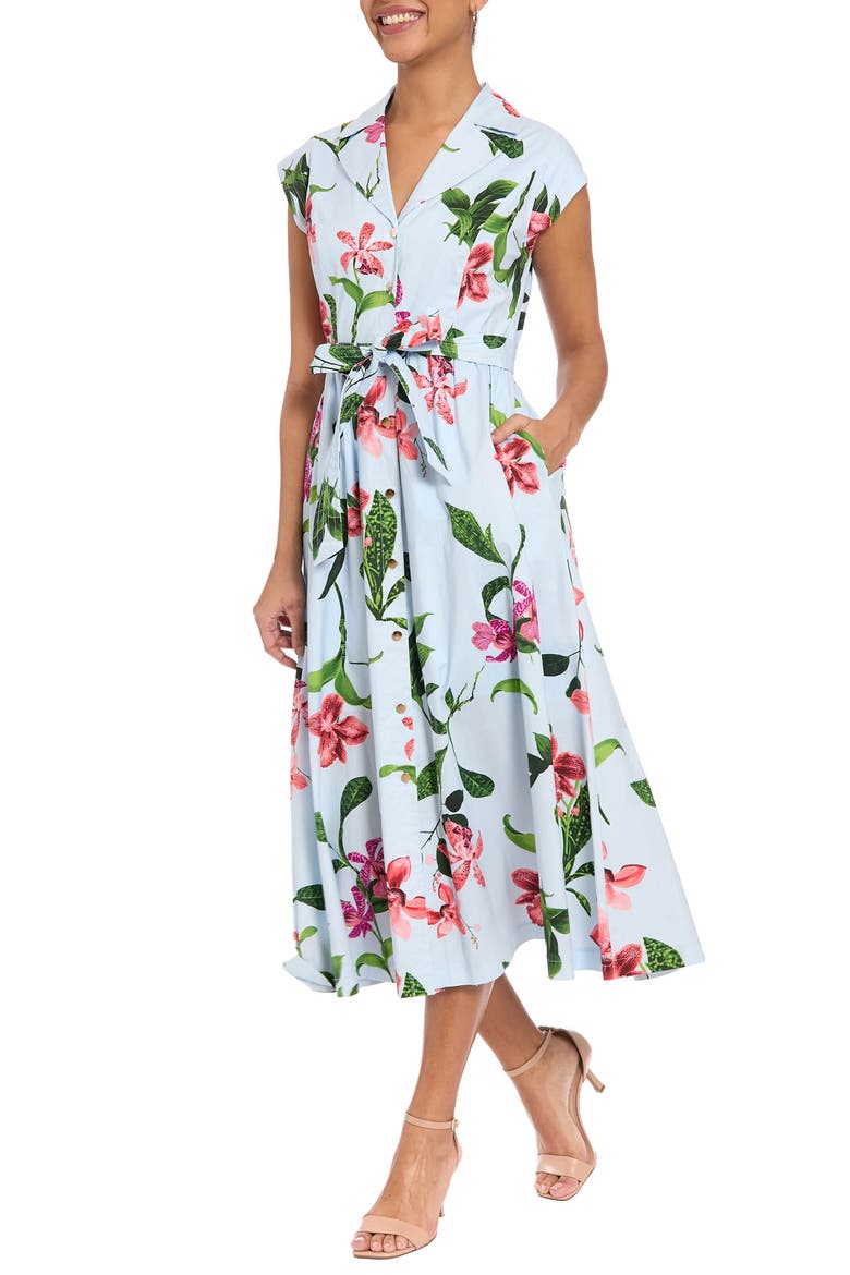 Floral Belted Shirtdress, Alternate, color, BLUE/ CORAL