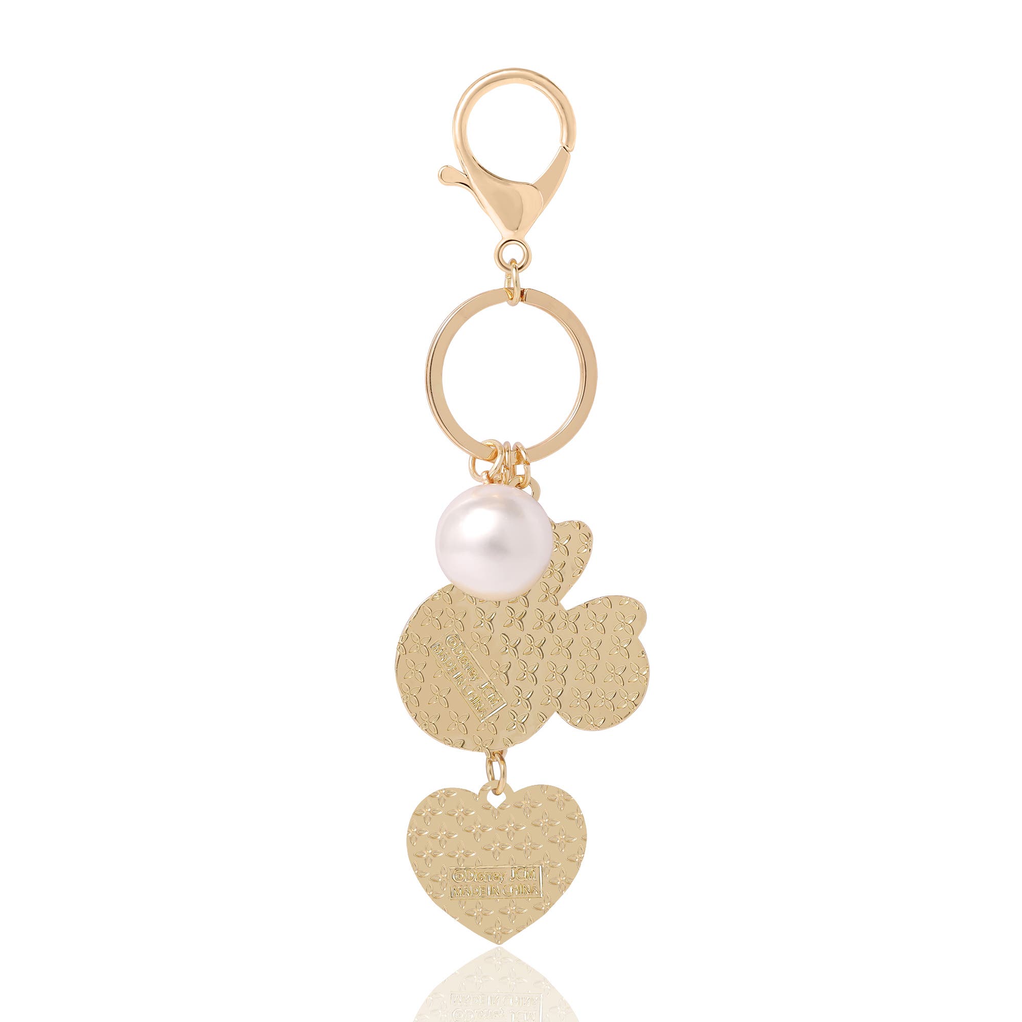 Disney Minnie Mouse Keychain with Pearl and Glitter Heart Charms, Alternate, color, Metallic Gold, Pink