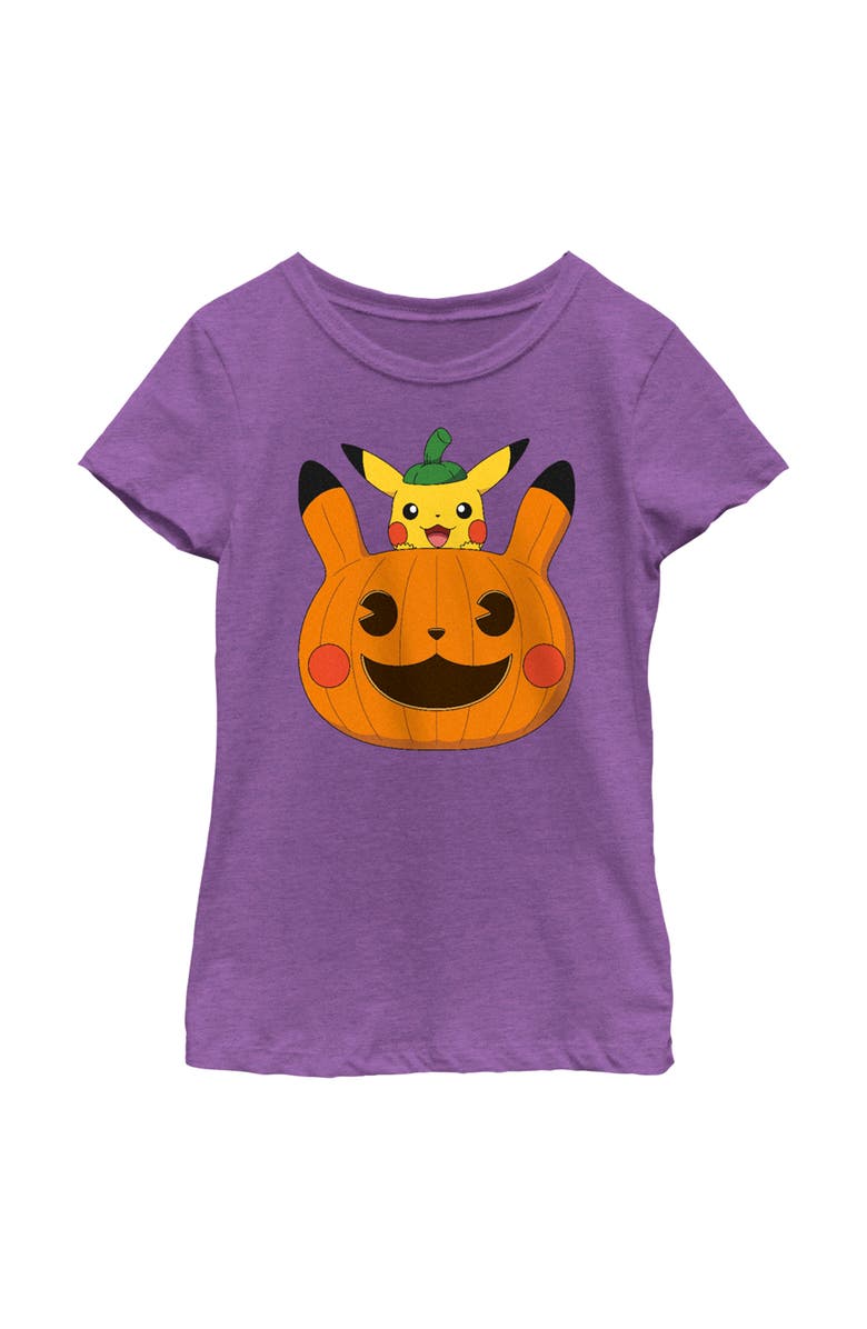 POKEMON Girl's Pokemon Halloween Pikachu Jack-O'-Lantern Graphic T-Shirt, Main, color, Purple Berry