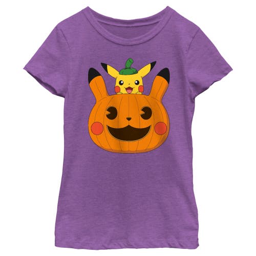 Pokémon Girl's Pokemon Halloween Pikachu Jack-o'-lantern Graphic T-shirt In Purple