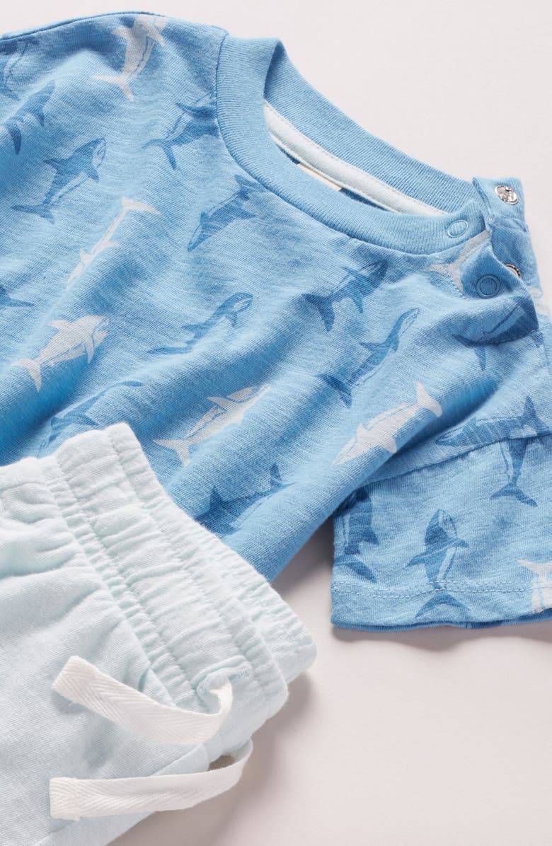 Tucker + Tate Print Cotton T-Shirt & Shorts Set, Alternate, color, Blue Heritage Sharks- Blue