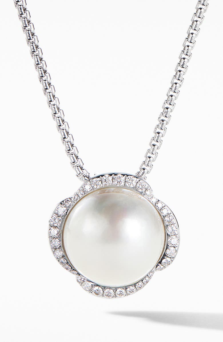 David Yurman Continuance Pearl Pendant Necklace with Diamonds, Main, color, 