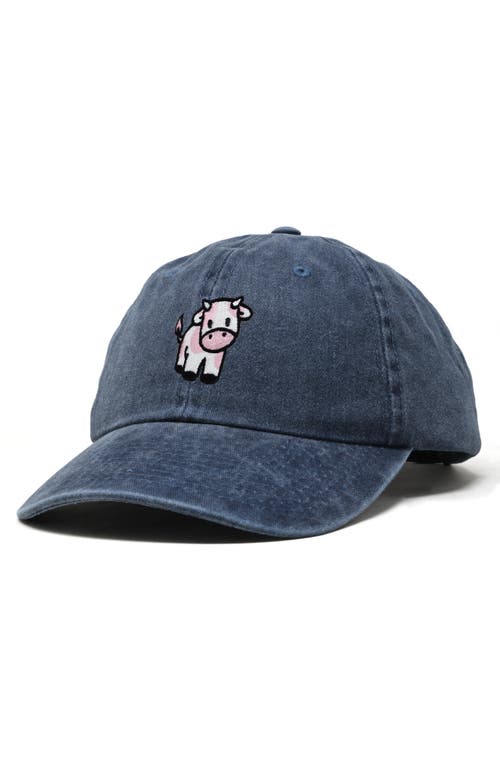 Dalix Strawberry Cow Embroidered Cap In Washed Navy Blue